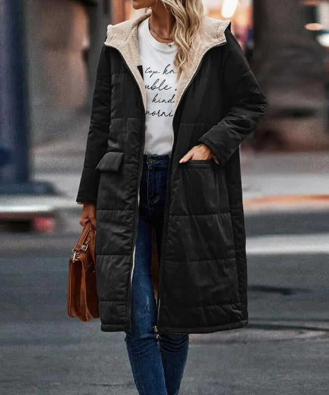 Długa damska kurtka zimowa z ciepłym podszyciem