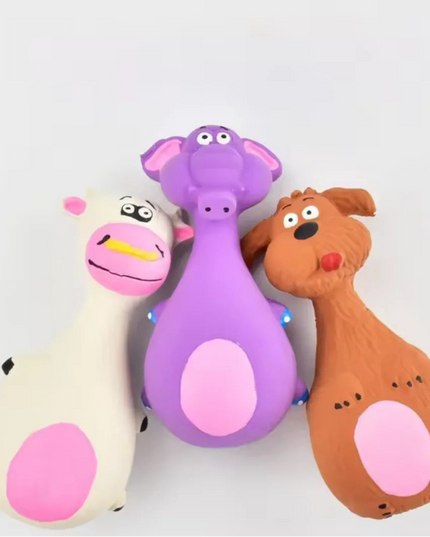 Lateksowa zabawka dla psa z dźwiękiem – wytrzymały gryzak w kształcie słonia lub krowy