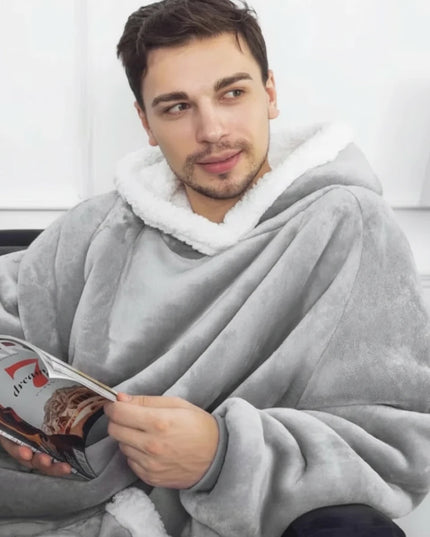 Długa kocobluza unisex z kapturem i białymi wstawkami