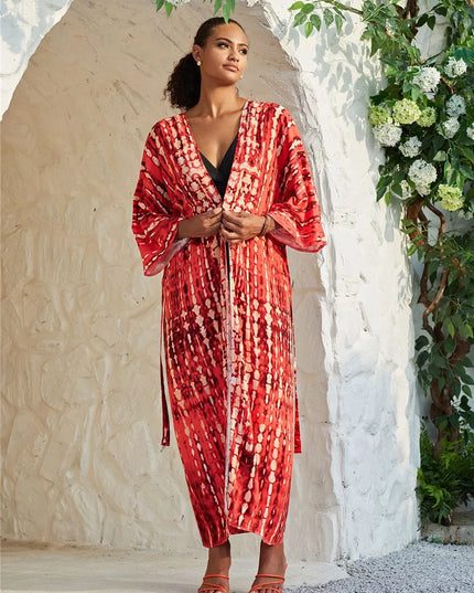 Długie kimono plażowe boho – narzutka damska na lato | Klenti