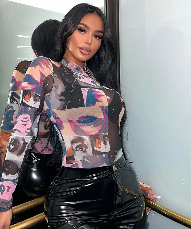 Body damskie siateczkowe w kolorowe wzory