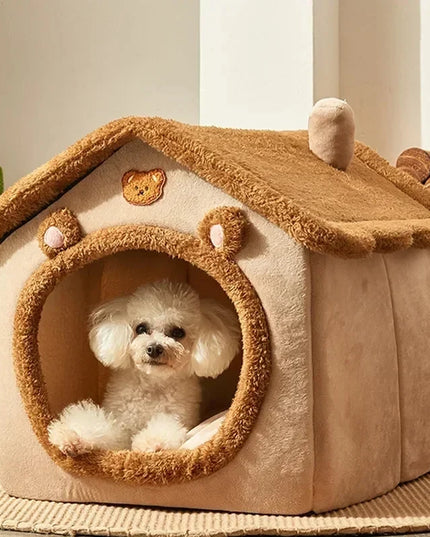 Składany domek dla pupila – pluszowa budka z miękkim wnętrzem dla psa lub kota