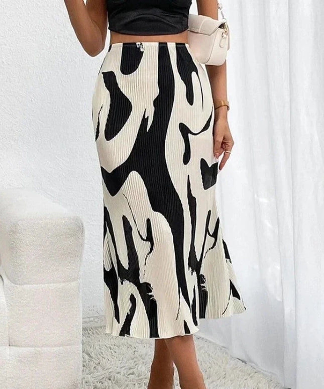 Spódnica midi prążkowana ze wzorem
