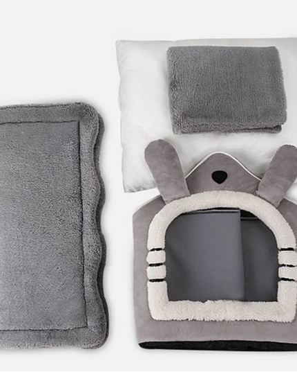 Składany domek dla pupila – pluszowa budka z miękkim wnętrzem dla psa lub kota