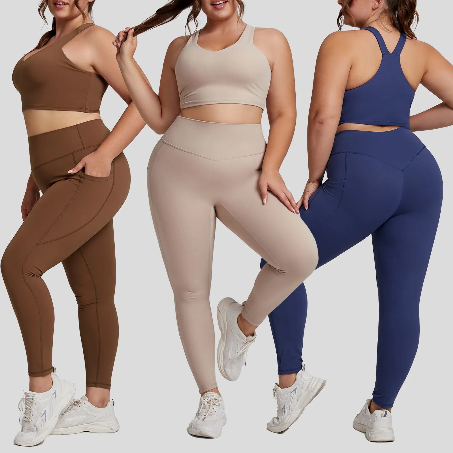 Komplet sportowy damski plus size - bezszwowe legginsy i top
