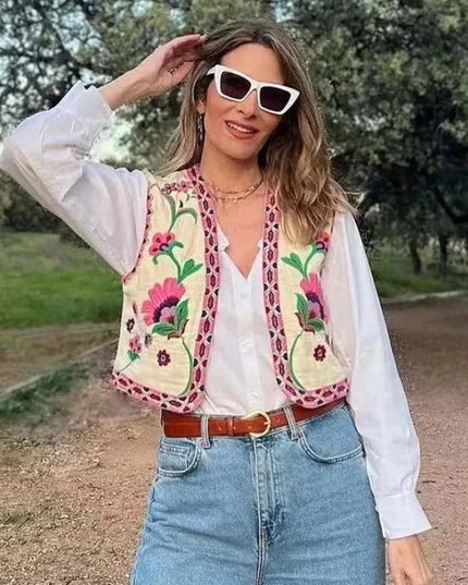 Kamizelka damska haftowana w kwiaty