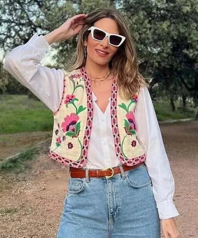 Kamizelka damska haftowana w kwiaty