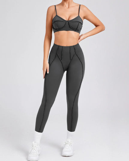 Bezszwowy komplet sportowy damski – top i legginsy z wysokim stanem