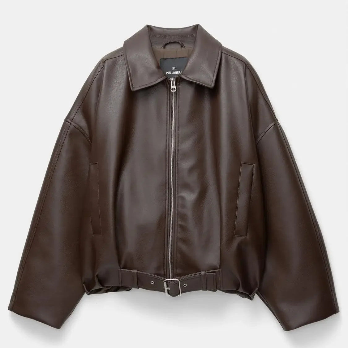 Damska skórzana kurtka przejściowa w stylu vintage - krój oversize