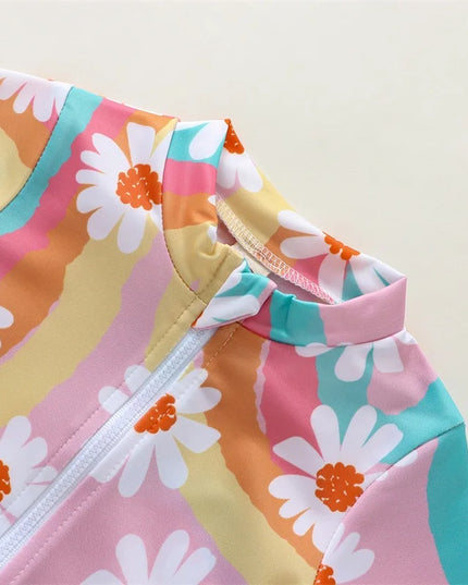 Jednoczęściowy strój kąpielowy dla niemowląt w kwiatki z kapeluszem w zestawie