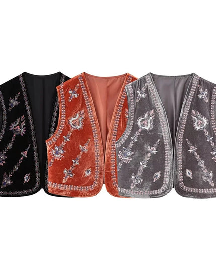 Kamizelka damska z haftowanymi wzorami
