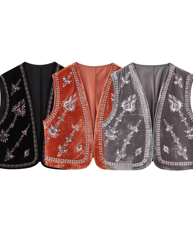 Kamizelka damska z haftowanymi wzorami