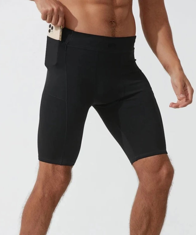 Sportowe legginsy męskie krótkie z kieszeniami