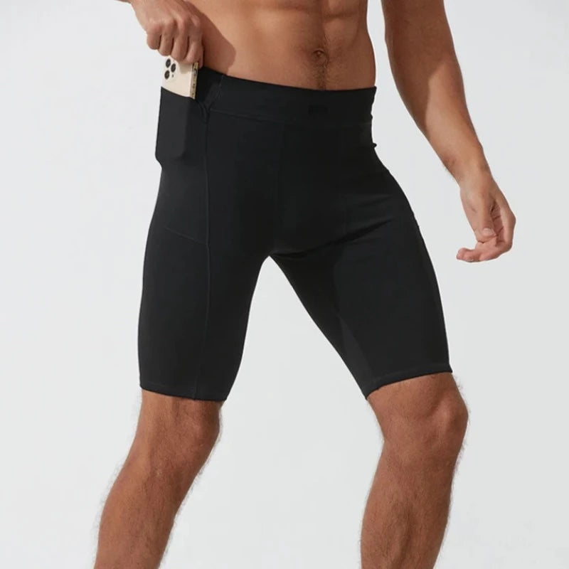 Sportowe legginsy męskie krótkie z kieszeniami