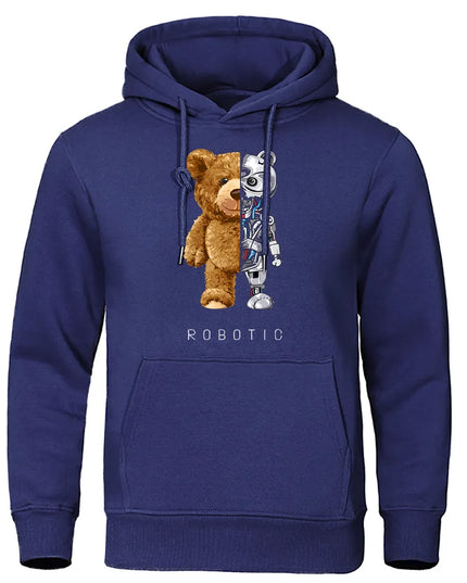 Jednokolorowa bluza męska z kapturem i ciekawym nadrukiem