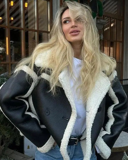 Damska ramoneska zimowa z kożuszkiem