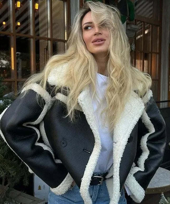 Damska ramoneska zimowa z kożuszkiem