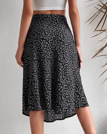 Spódnica midi z rozcięciem we wzorki