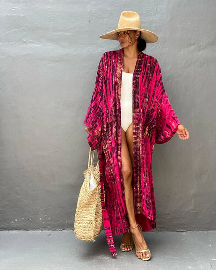 Długie kimono plażowe boho – narzutka damska na lato | Klenti