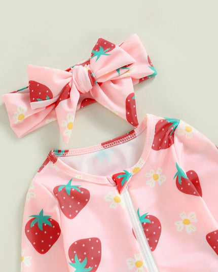 Jednoczęściowy strój kąpielowy dla niemowląt z długim rękawem w truskawki