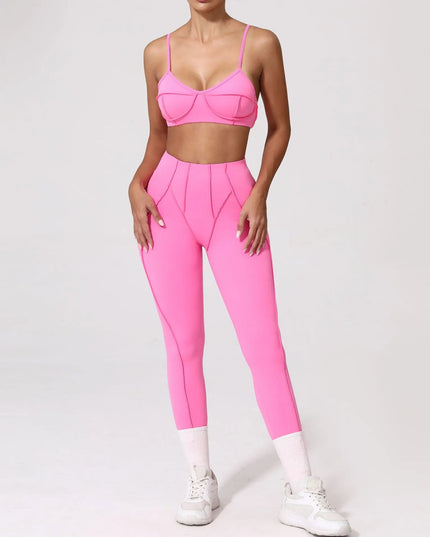 Bezszwowy komplet sportowy damski – top i legginsy z wysokim stanem