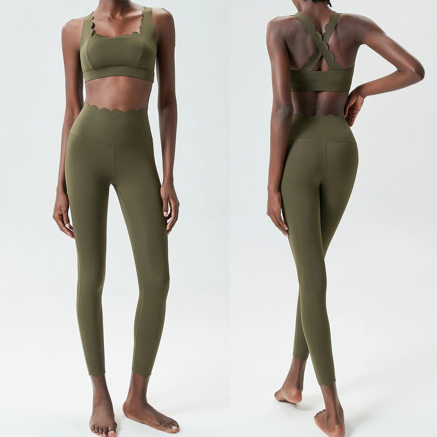 Damski komplet sportowy z falbanką – top i legginsy Super Stretch