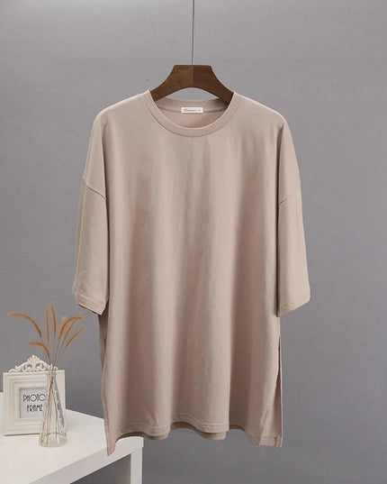 Damski T-shirt bawełniany z rozcięciem po bokach