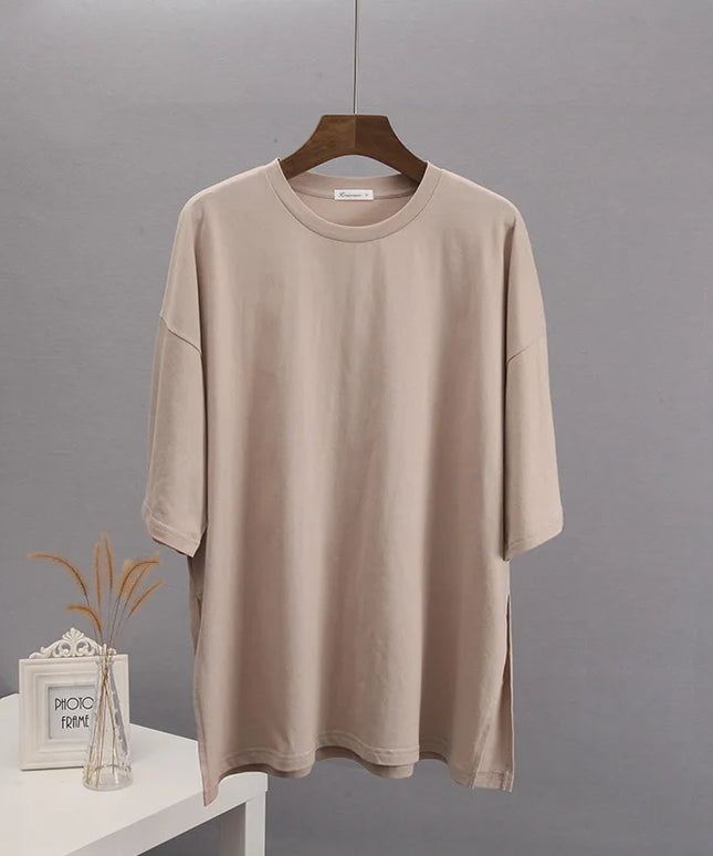 Damski T-shirt bawełniany z rozcięciem po bokach