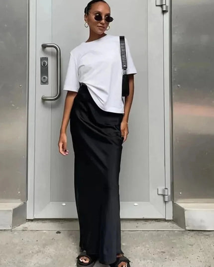 Spódnica maxi satynowa z wysokim stanem