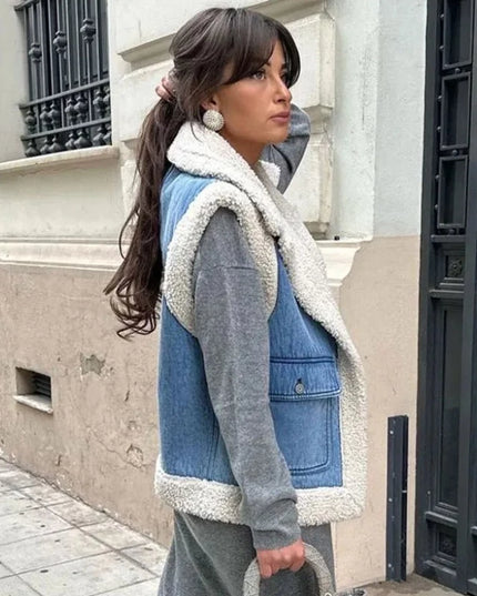 Kamizelka damska z imitacji jeansu z ociepleniem