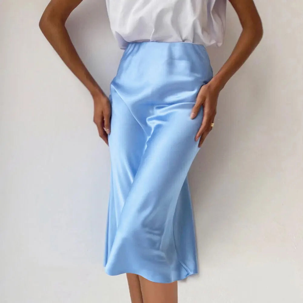 Spódnica midi elegancka z satynowego materiału