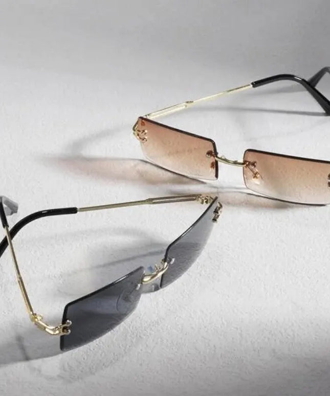 Damskie okulary przeciwsłoneczne prostokątne bezramkowe - zestaw 2 sztuk