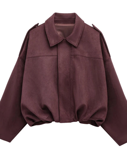 Zamszowa kurtka bomberka oversize zapinana na zamek