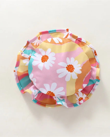 Jednoczęściowy strój kąpielowy dla niemowląt w kwiatki z kapeluszem w zestawie