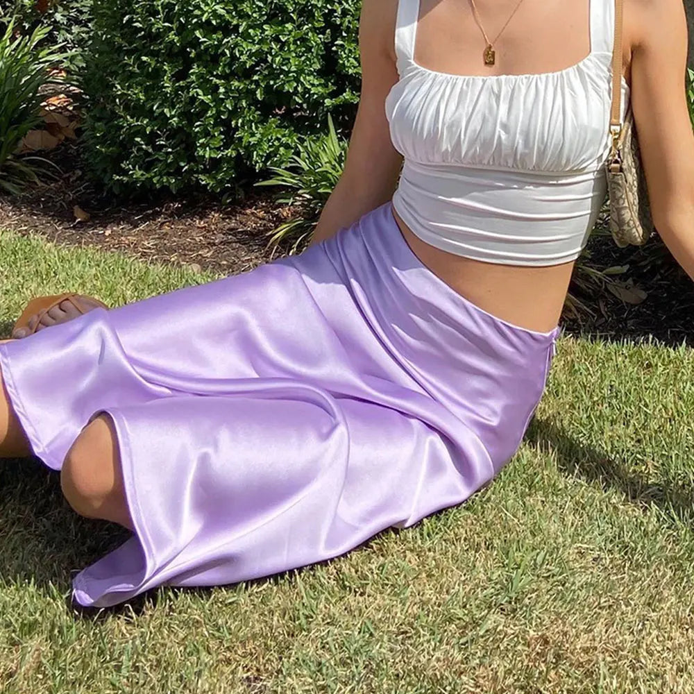 Spódnica midi elegancka z satynowego materiału