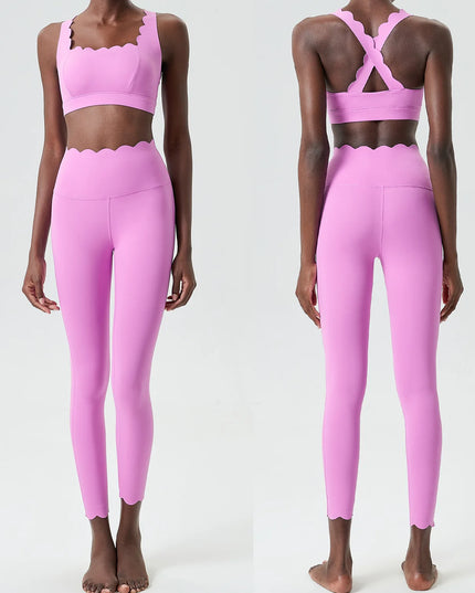 Damski komplet sportowy z falbanką – top i legginsy Super Stretch