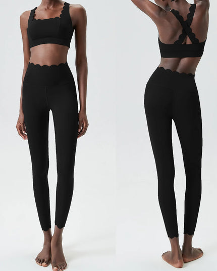 Damski komplet sportowy z falbanką – top i legginsy Super Stretch