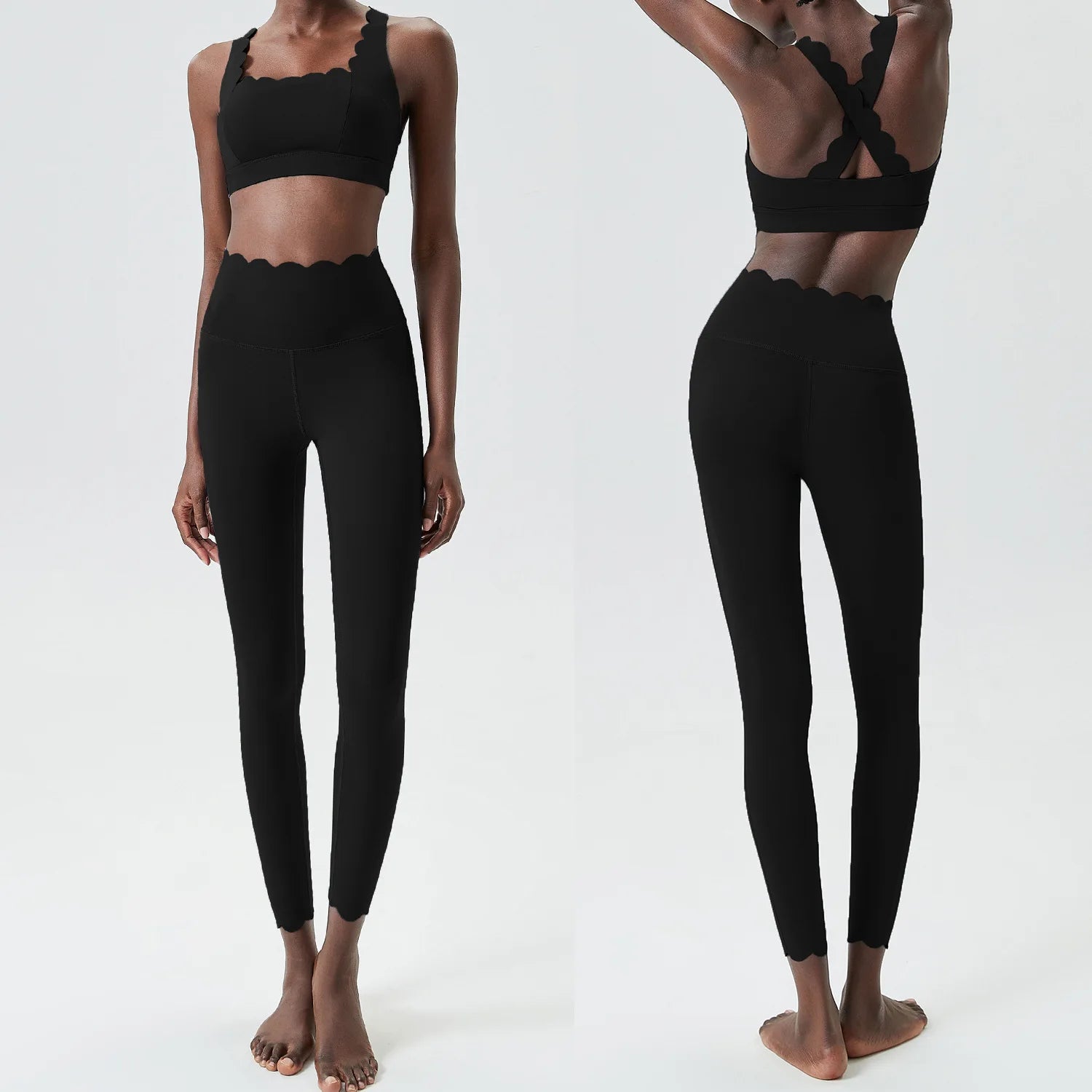 Damski komplet sportowy z falbanką – top i legginsy Super Stretch