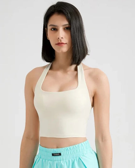 Sportowy top damski bez pleców z wyjmowanymi miseczkami