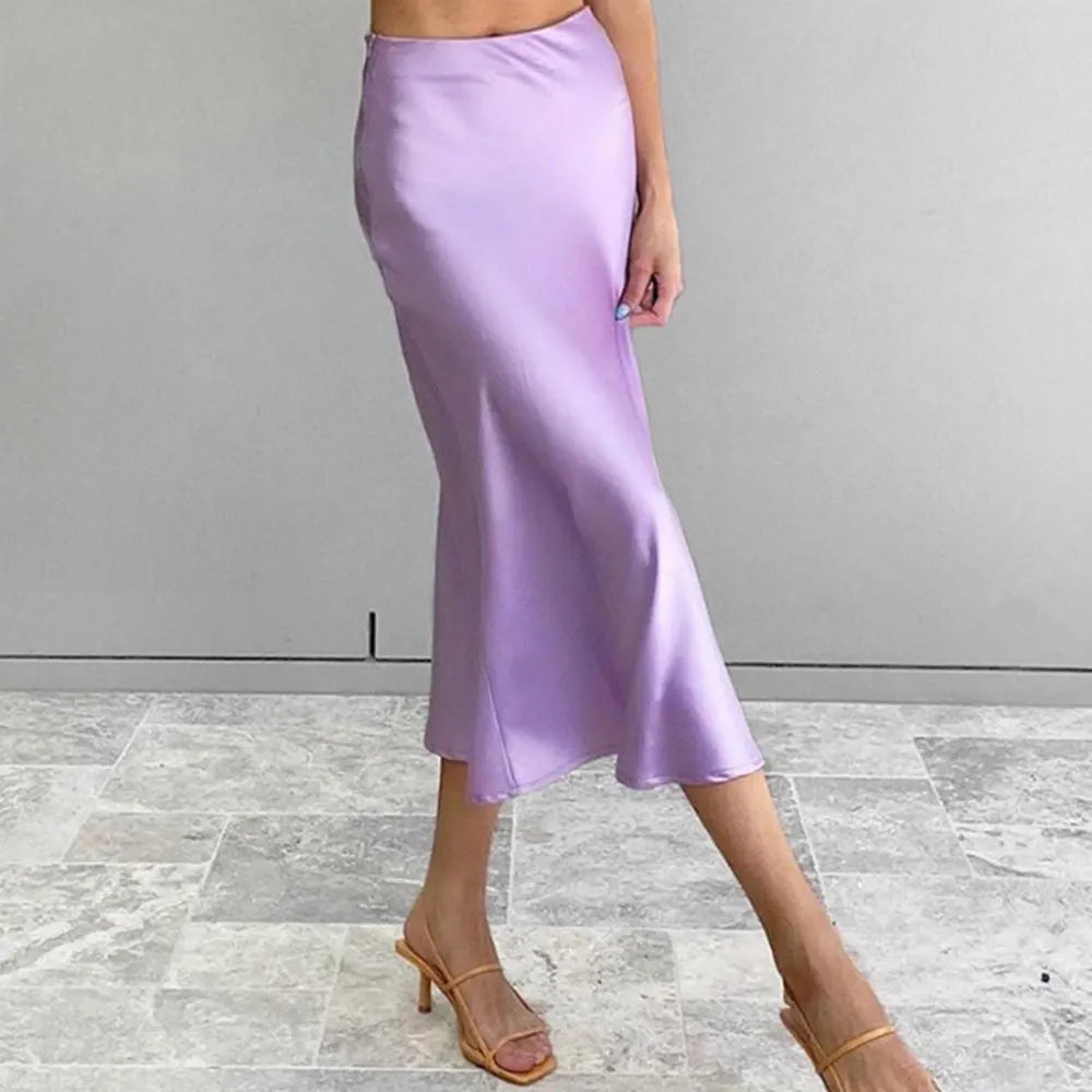 Spódnica midi elegancka z satynowego materiału