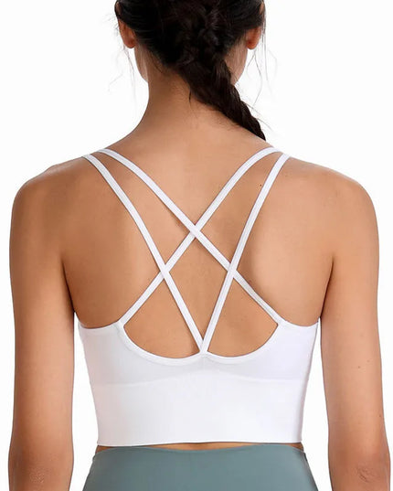 Sportowy biustonosz ze skrzyżowanymi ramiączkami na plecach