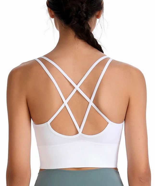 Sportowy biustonosz ze skrzyżowanymi ramiączkami na plecach