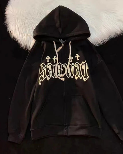 Damska bluza rozpinana z gotyckim napisem