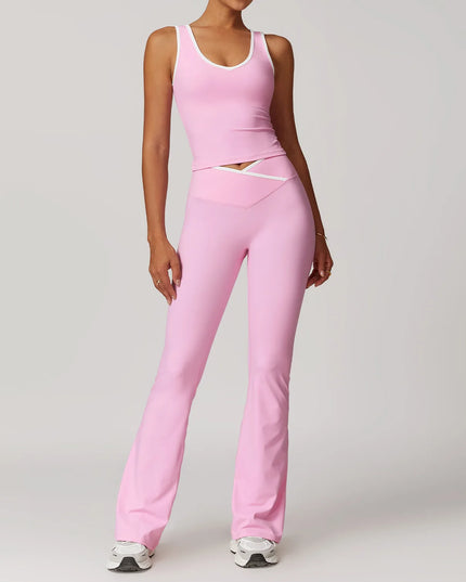 Długi set na jogę i pilates z białą lamówką