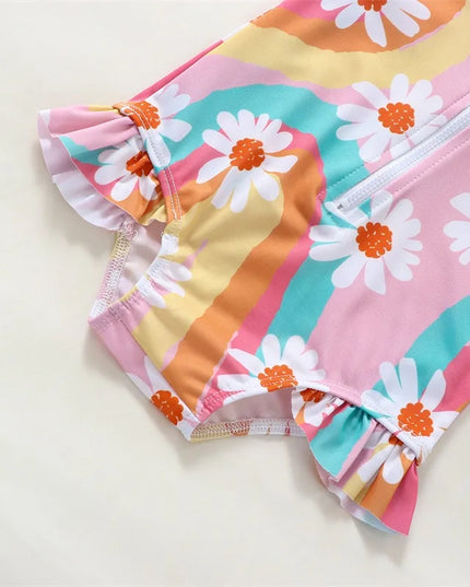 Jednoczęściowy strój kąpielowy dla niemowląt w kwiatki z kapeluszem w zestawie