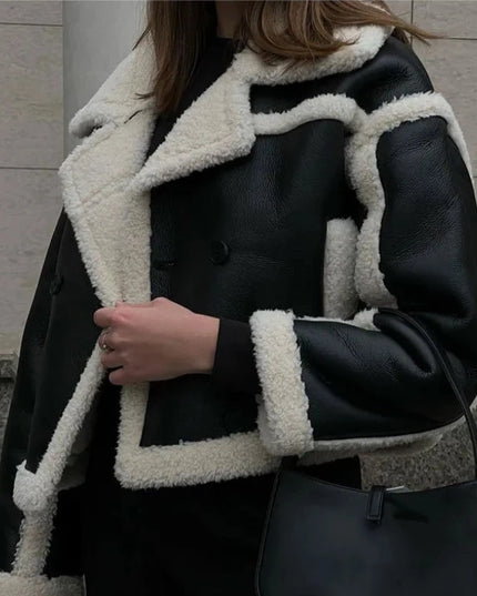 Damska ramoneska zimowa z kożuszkiem