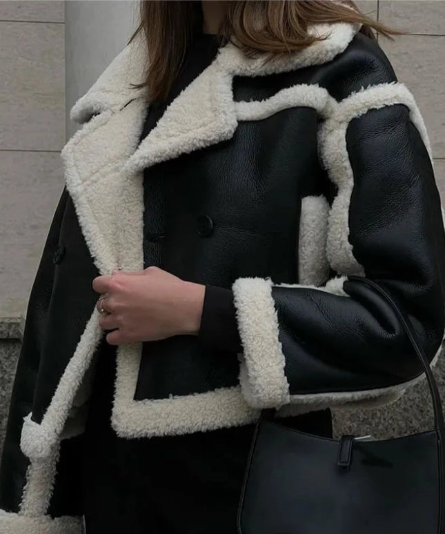 Damska ramoneska zimowa z kożuszkiem