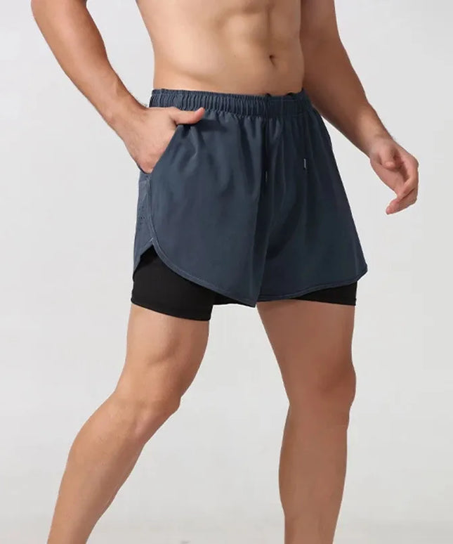 Sportowe spodenki męskie 2w1 z kieszeniami