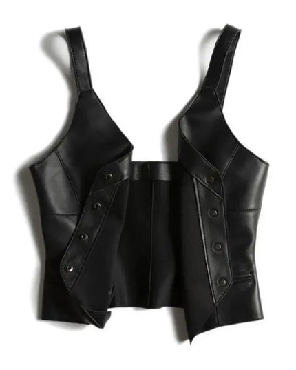 Kamizelka damska krótka ze sztucznej skóry