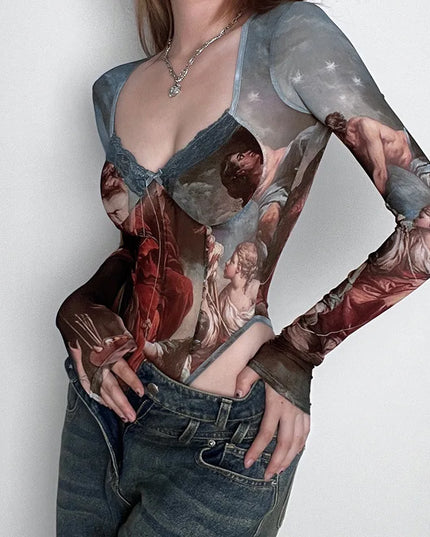 Body damskie gorsetowe ze wzorem